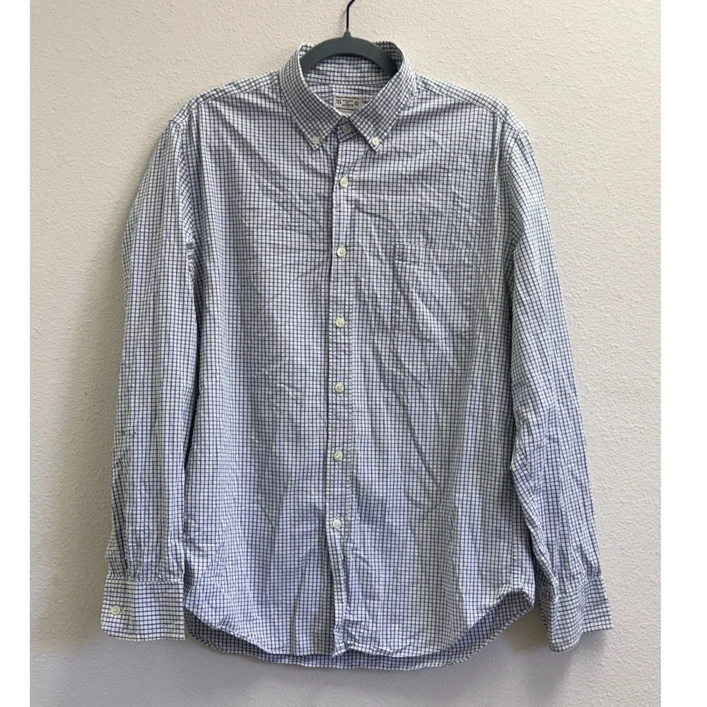 J. Crew Mens Large Blue Green Tattersall Check Cotton Button Down Shirt
